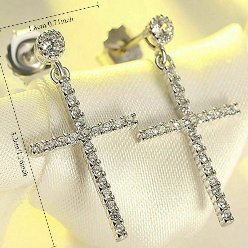Women's Luxury Geometric Elegance Cross Earrings Wedding Engagement Party Jewelry Accessories