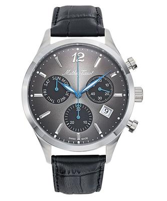 Montre homme Urban Chrono à quartz, bracelet en cuir, cadran noir, H411CHALN
