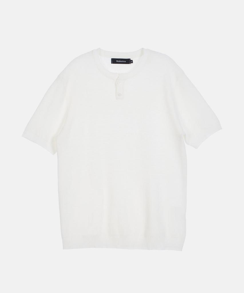 MAKEITTO Henley Neck Waffle Short Sleeve T-Shirt_White
