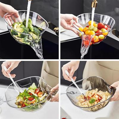 Cesta de Drenaje Multifuncional - Nuevo Bol Limpiador de Frutas 2024 con Recipiente Colador, Escurridor Atrapador de Comida para Fregadero de Cocina, Enjuagador de Frutas Verduras