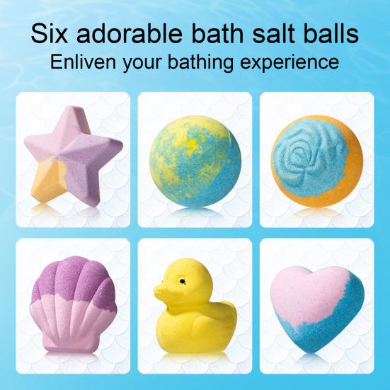 6Pcs/Set Salt Bath Bombs Ocean Starfish Shell Love Heart Duck Essential Oils Fizzies Balls Moisturizing Dry Skin Shower Ball Spa Birthday Gift for