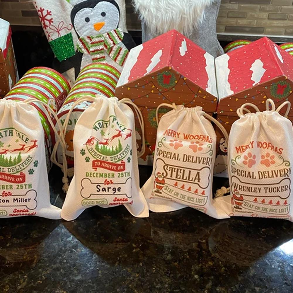 Personalised Merry Woofmas Bag Dog Name Santa Sack Paw Parent Christmas Present Dog Owner Holiday Gift Bag New Year  Decoration