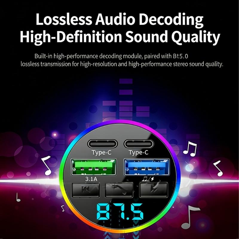 Digital Display FM Transmitter Car Chargers Handsfree MP3 Player Fast USB Type C Charging Adapter