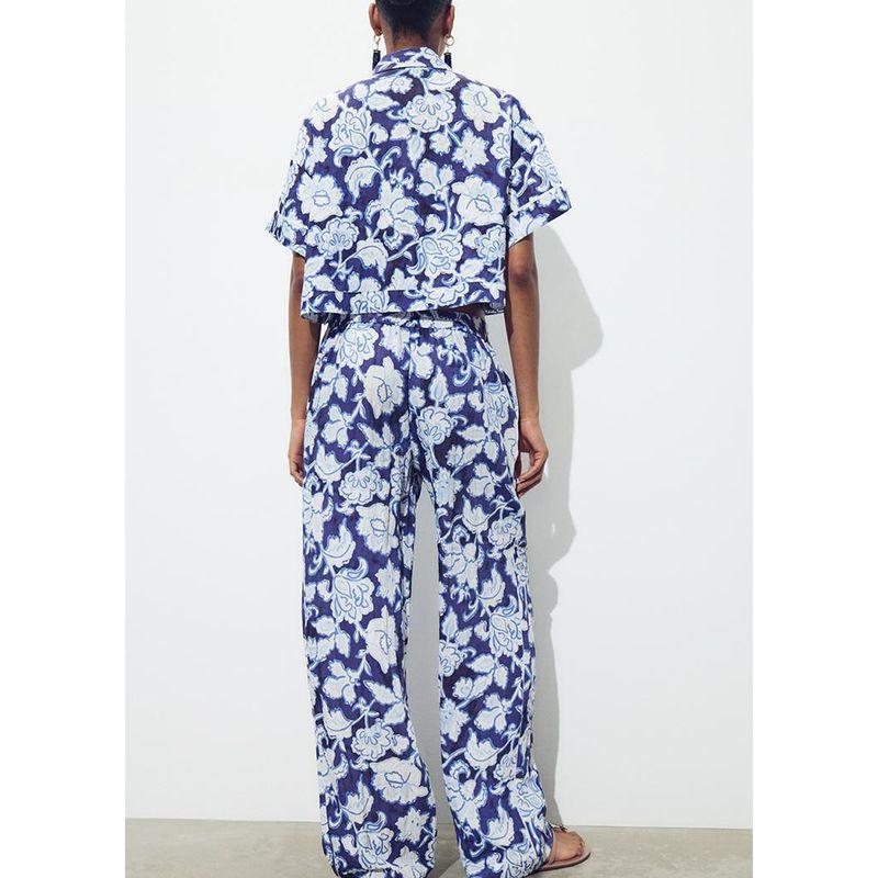 Summer Women's Flower Print Short Sleeve Lapel Short Shirt 3149596 Loose Casual Trousers 2657596