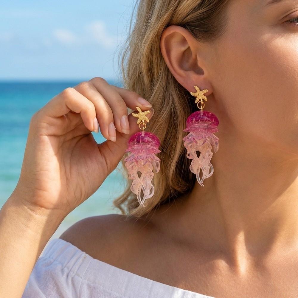 Acrylic Jellyfish Dangle Earrings Creative Starfish Charm Earrings Beach