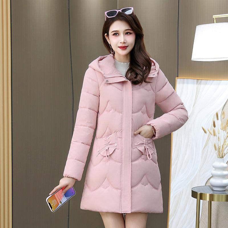Down Cotton Jacket Women's Mid-length Model 2025 New Winter Korean Version Slim and Thickened Warm Hooded Jacket Cotton Jacket