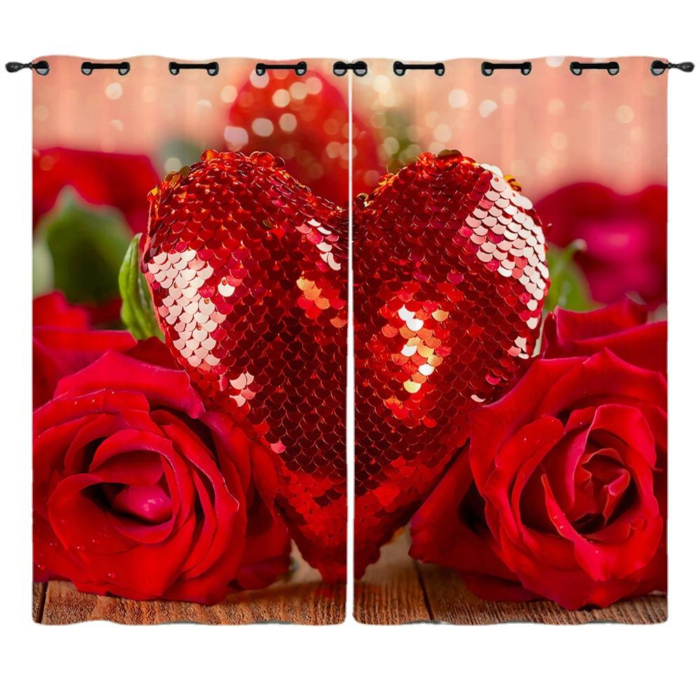 Curtains Flowers Roses Plants Flowers 3D Digital Printing Blackout Curtain Punching