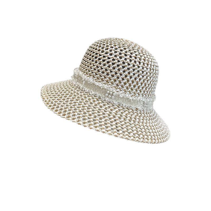 Retro straw hat women's summer versatile patch casual sun hat outdoor travel beach sun protection top hat