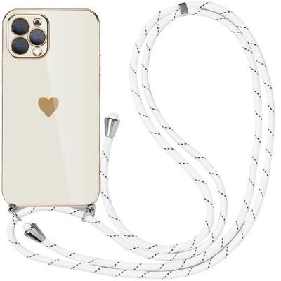 Hülle mit Umhängeband - Luxus - für iPhone 12 Pro Max - Weiß - Stoßfest - Herzmuster