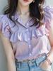 French Fashion Blouse Short Sleeve Puff Sleeve Ruffled Design For Summer 2025