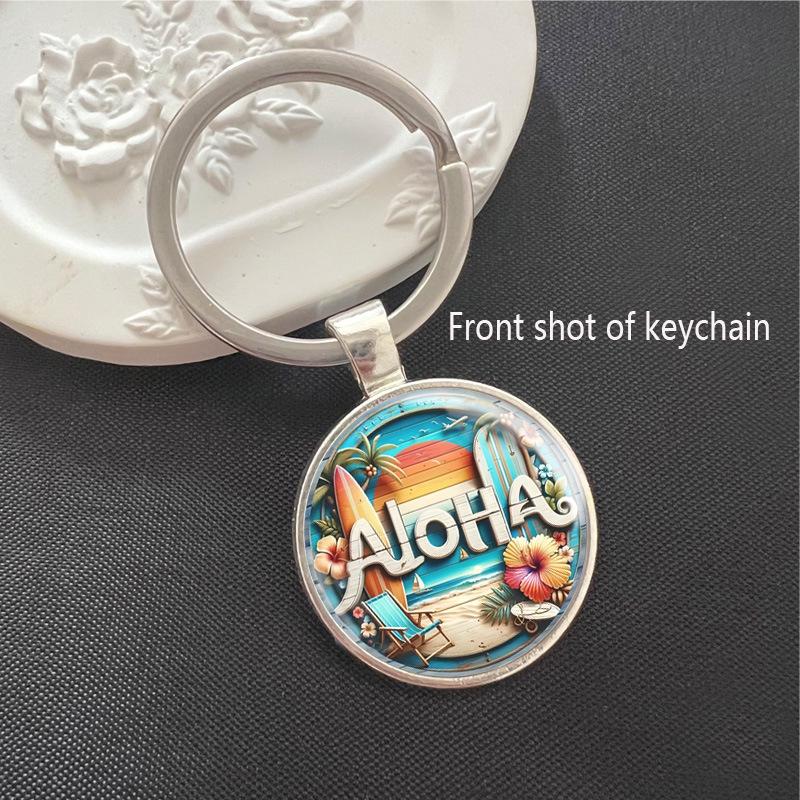 Hawaii Sunset Scenery Surfboard & Mountains Time Gem Keychain