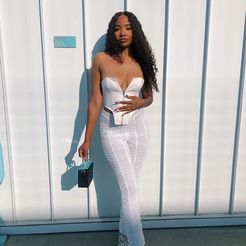 European & American 2020 Summer Women's Sexy Slim-Fit Strapless Zipper Top