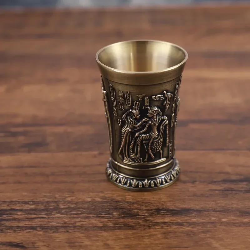 30ml Egypt Myth Retro Metal Cup Bronze 3D Relief Liquor Spirits Small Goblet Household Small Size Personality Cocktail Cup