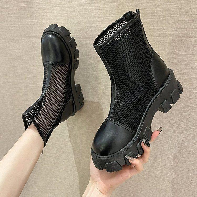 Cizme cu plasă de femeie, stil britanic, primăvară și vară, fund gros, plasă, suprafață, tifon, respirabile, subțiri, cizme reci