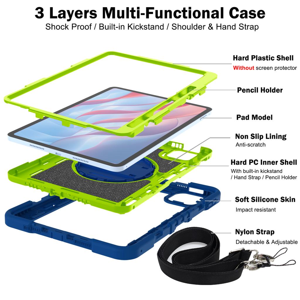 For Xiaomi Poco Pad X1/Pad 8 Pro/Pad 8/Pad 7 Pro/Pad 7 Case Silicone + PC Kickstand Tablet Cover with Shoulder Strap