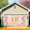 2D 18th Happy Birthday Garage Door Banner Pink Gold Balloon Background