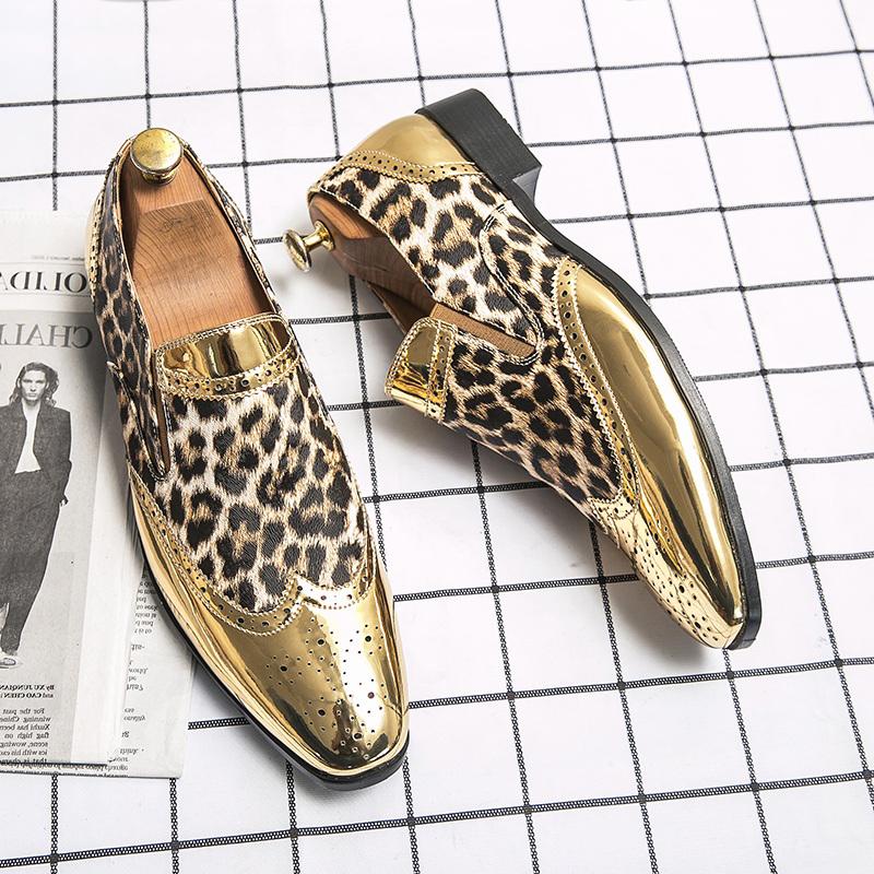 NEW High Quality Retro Men Formal Shiny Leopard Grain Leather Dress Pointed Toe Business Oxford Shoes Wedding Party Footwear