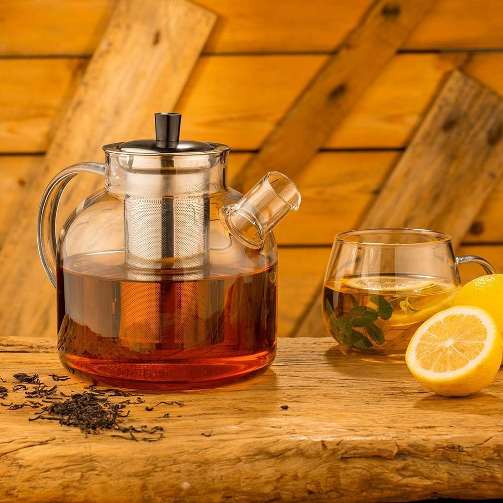 1500ml(50oz) Glass Teapot with Removable Infuser, Ehugos Stovetop Safe Large Tea Pot, Blooming and Loose Leaf Hand Crafted Kettle for Women and Adult