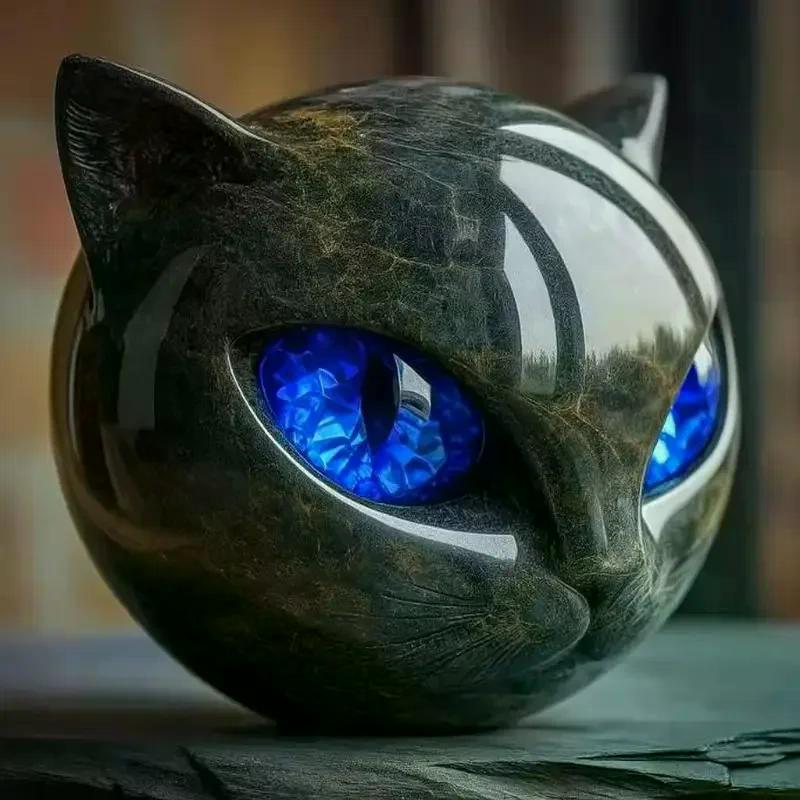 Figurina Escultura Gato Preto Halloween Textura Gato Pedra Resina Ornamento Estátua Gato Decoração Casa Escritório Estante Artesanato