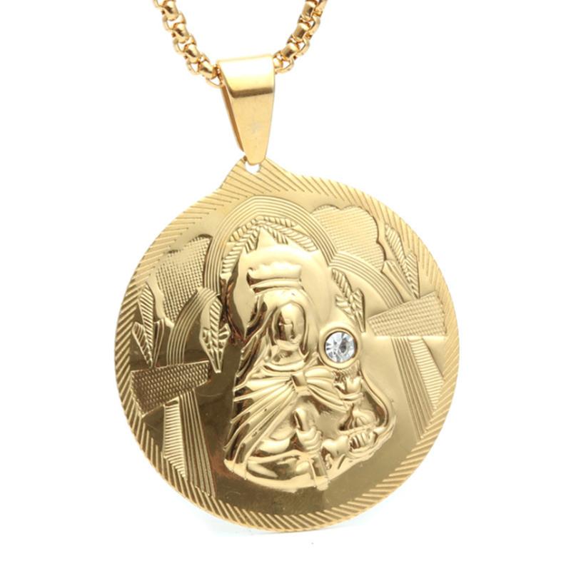 Mens Necklaces Virgin Mary Maria Miraculous Medal Gold color Stainless Steel Fashion Religion Jewelry
