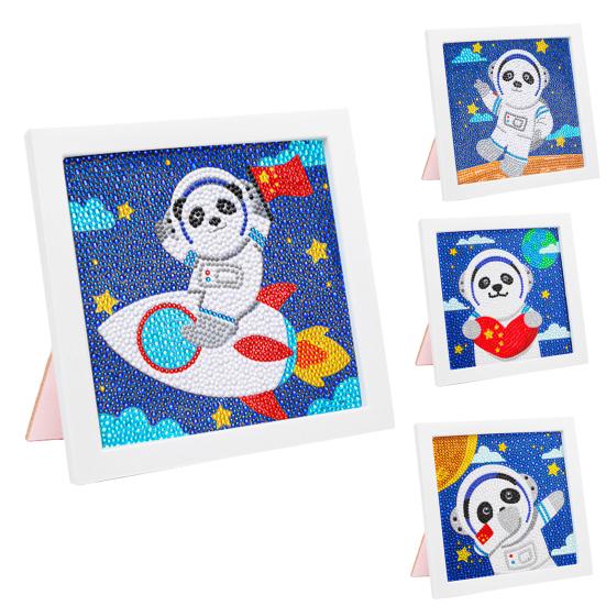 Full Drill Diamond Painting Kit with Frame Bright Color Sparkling Cartoon Astronaut DIY