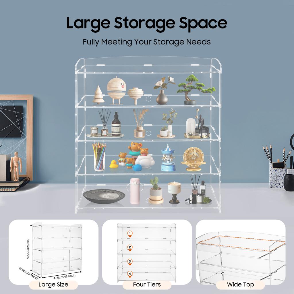 4-Tier Clear Acrylic Display Case - Transparent Bakery & Pastry Showcase - Donut Cookie Display Cabinet - Retail Counter Shelf