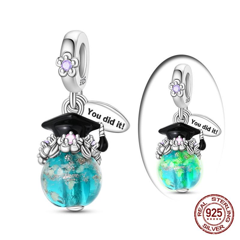 

Authentic Original 100% Copper Metal Flower Degree Certificate Doctor Hat Charm Bead Components Compatible With Designed For Ladies Bracelet High