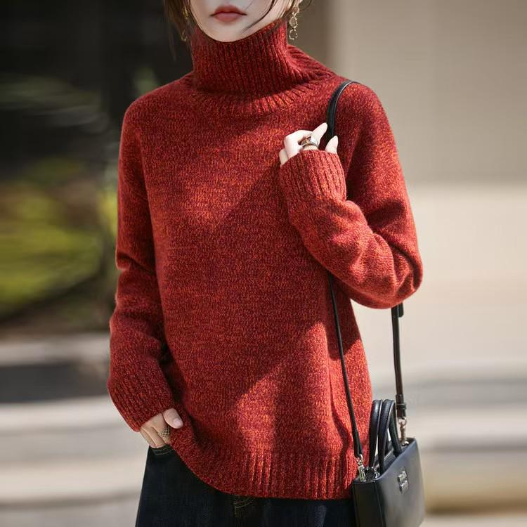 

Женский стильный шерстяной свитер с высоким воротником - Универсальный вязаный свитер с длинным рукавом для осени/зимы Medium