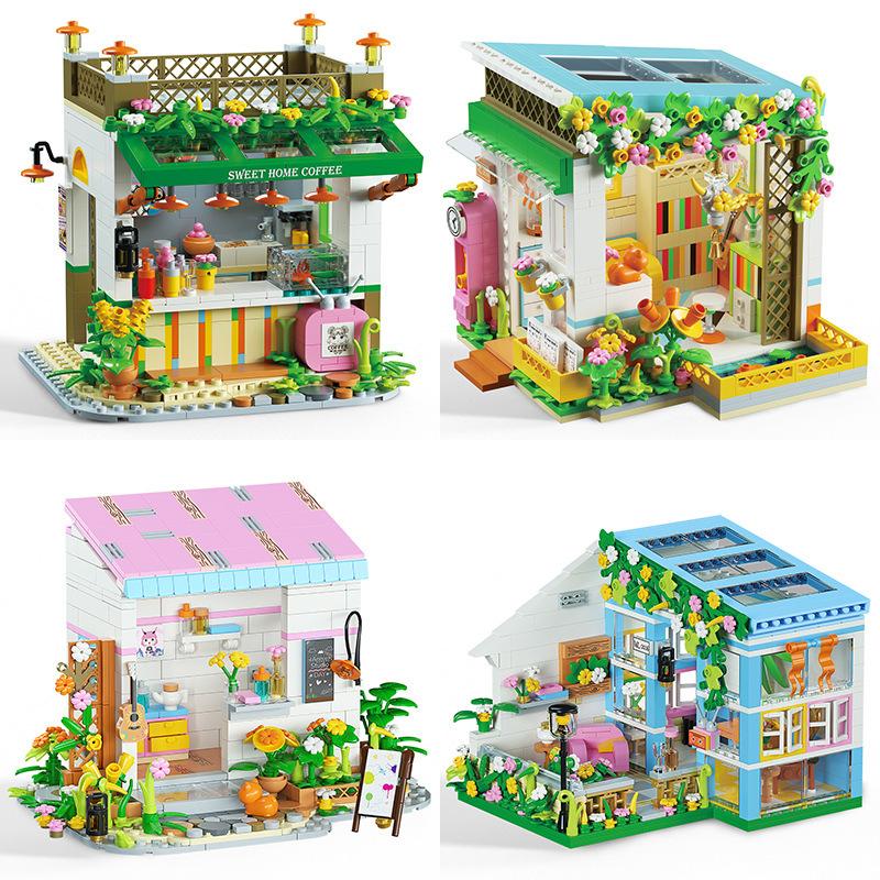 Girls Assembling Game Building Blocks Princess Shop Garden Study Room Play Space Model Gifts Toy Garden Compatible With