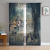 Gothic Vintage House Sheer Voile Curtains for Living Room Bedroom Kitchen Horror Theme Mysterious Landscape Tulle Window Curtain