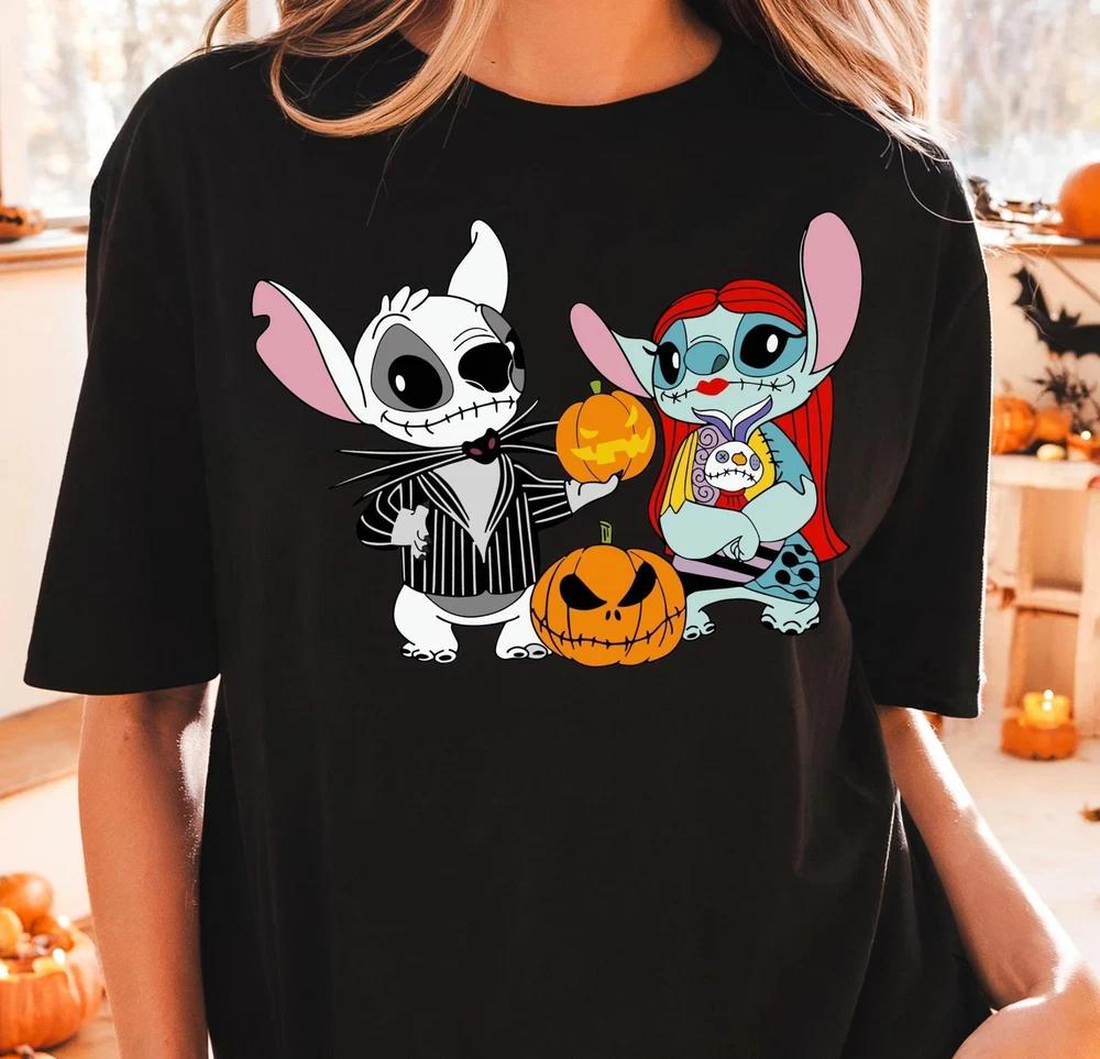 Halloween Stitch Angel Cosplay Jack And Sally Couple Tshirt Unisex Unisex S