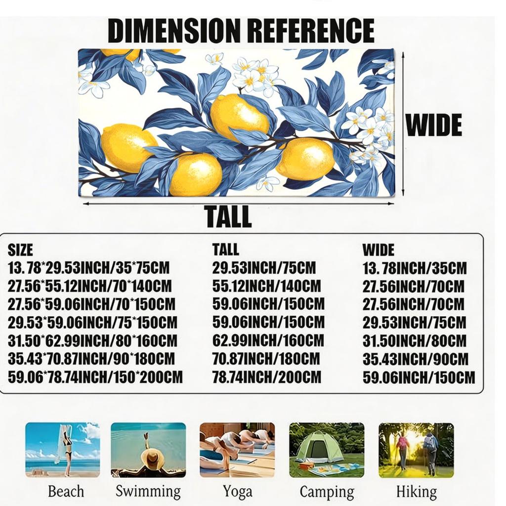 Serviette de plage en microfibre de polyester motif citron frais bleu et jaune est très absorbante adaptée à la natation et aux sorties à la plage