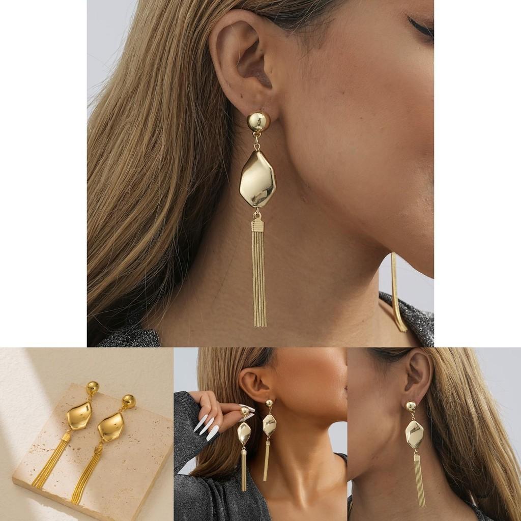 Elegant Geometric Tassel Long Earrings For Women 2023 Gold Fashion Jewelry