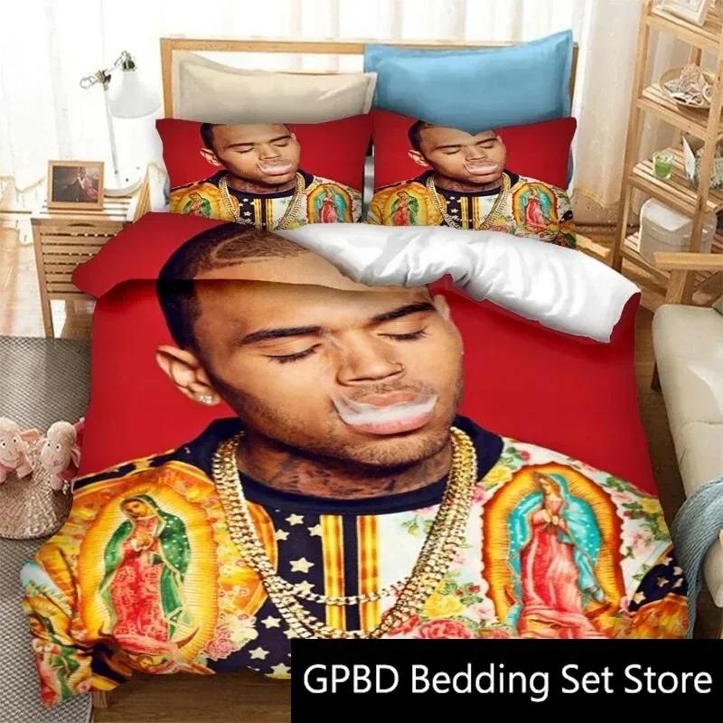 3D Druck Rapper Chris Brown Bettwäsche Set Doppel Twin King Bettbezug Bettdecke Kissenbezug Jungen Mädchen Erwachsene Schlafzimmer
