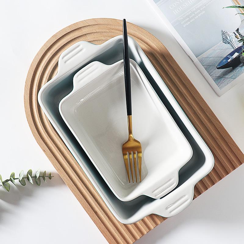 Ceramic baking tray two-ear baked rice roast oven Microwave special plate Dish Dish Home Korean ramen bowl