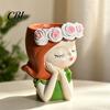 Succulents Planter Pot Cute Girl Resin Planter, Head with Rose Garland, Plant Container Decorative for Cactus Indoor Desk Decor Whimsical Home