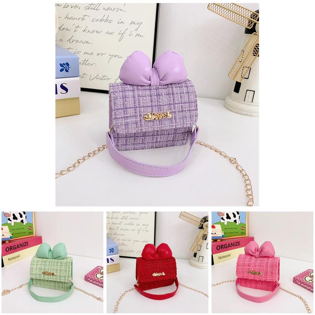 Kids Girl Woolen Chain Strap Butterfly Bow Bag With Breathable Cotton For Daily Use