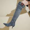 High Boots  Vintage Denim Boots for Women with Slim Heels Pointed Toe Long Boots Womens Shoes Jean Shoes for Women