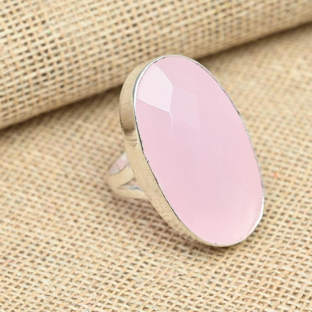Faceted Pink Chalcedony 925 Sterling Silver Handmade Ring Women's Gift All Size