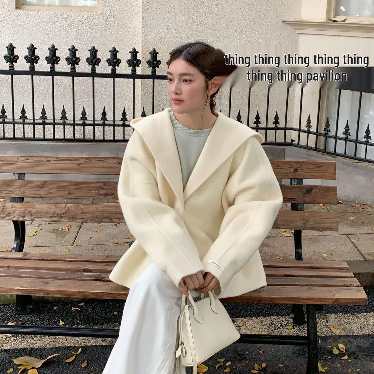 

Пальто-худи из тонкой шерсти в корейском стиле - Женское повседневное дизайнерское пальто One Size покинуть белый