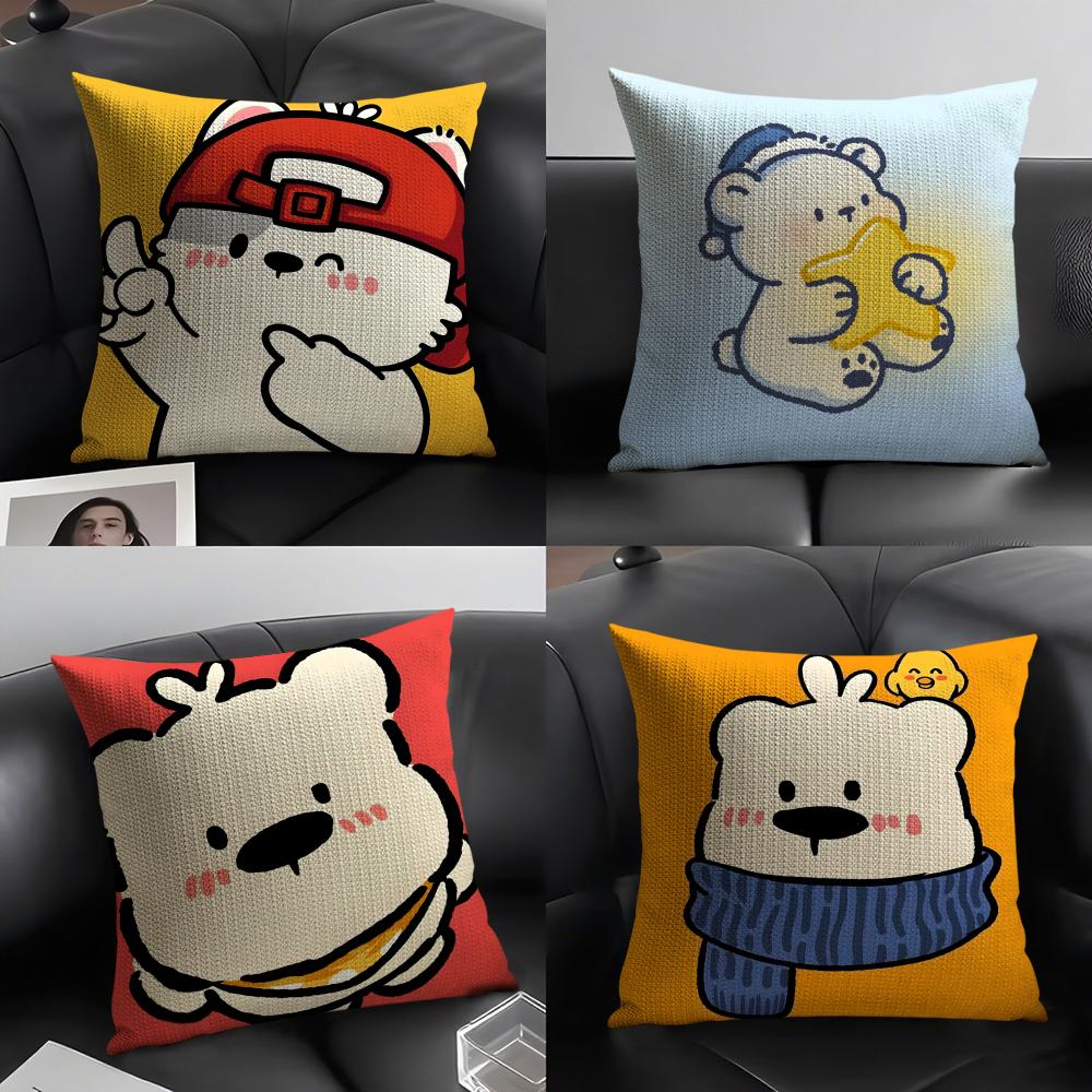 2 Funny Interest Polar Bear Illustrations Pillow Case Home Living Room Decoration Linen Pillowcover Pillow Cases Cushion Cover