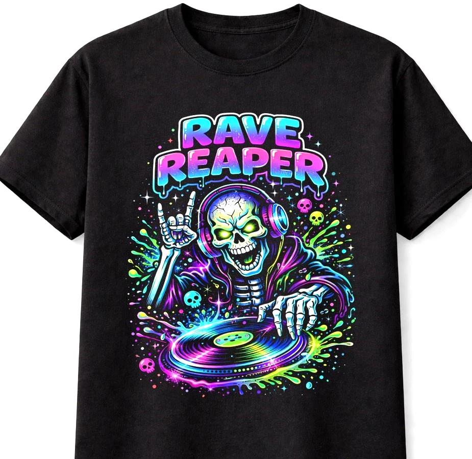 Rave Reaper Unisex TShirt DJ EDM Skeleton Neon Gothic Graphic Tee S5XL S