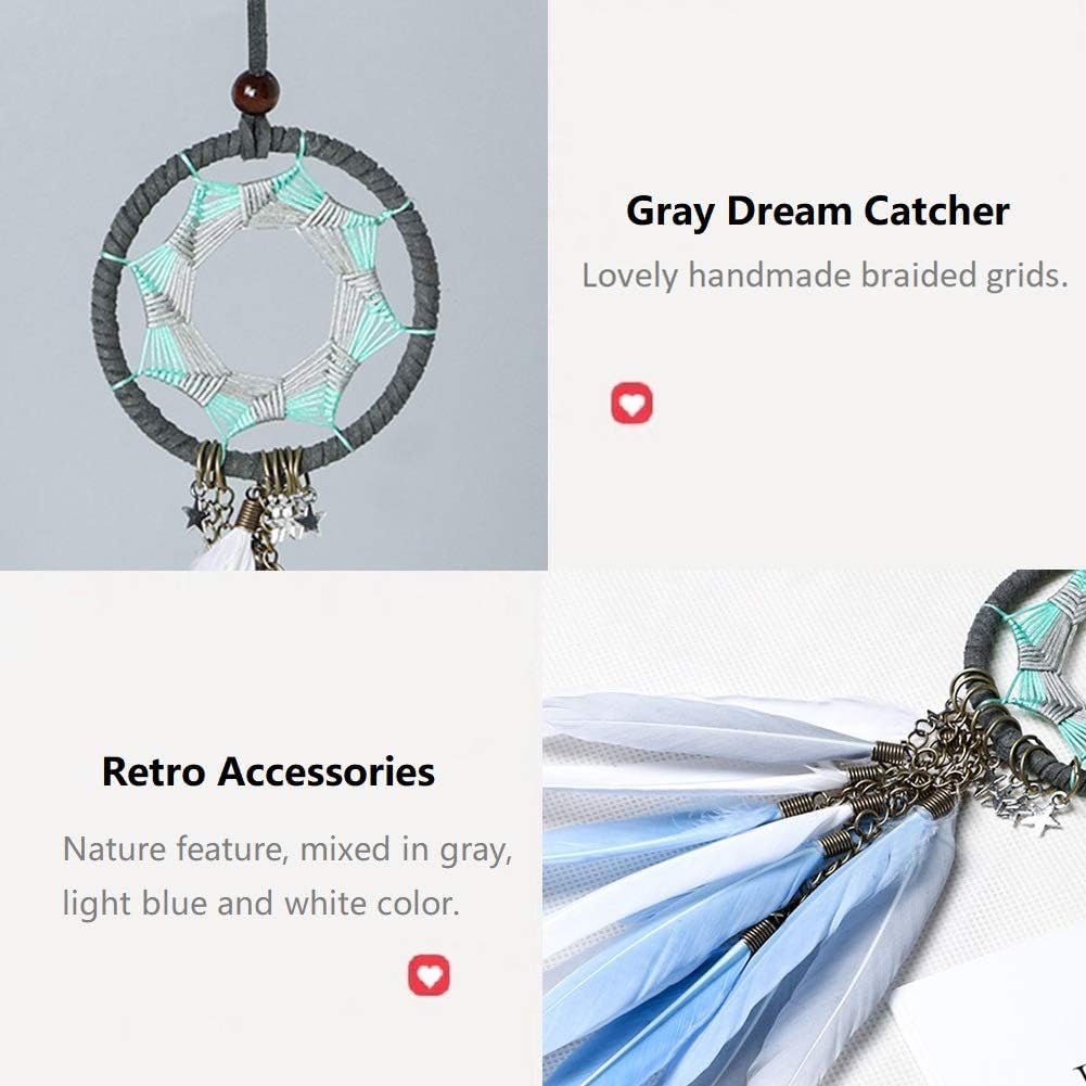 Alynsehom Dream Catcher Car Interior Rearview Mirror Hanging Decor Handmade Grids Nature Feather Small Boho Car Charms Pendant Accessories (Grey
