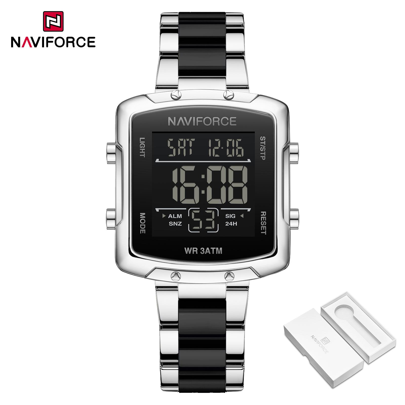 

NAVIFORCE Watch for Women Stainless Steel Plastic Strap Digital Watch Waterproof LCD Date Calendar Alarm Ladies Watch Casual Watch NF5057 чорний/срібний