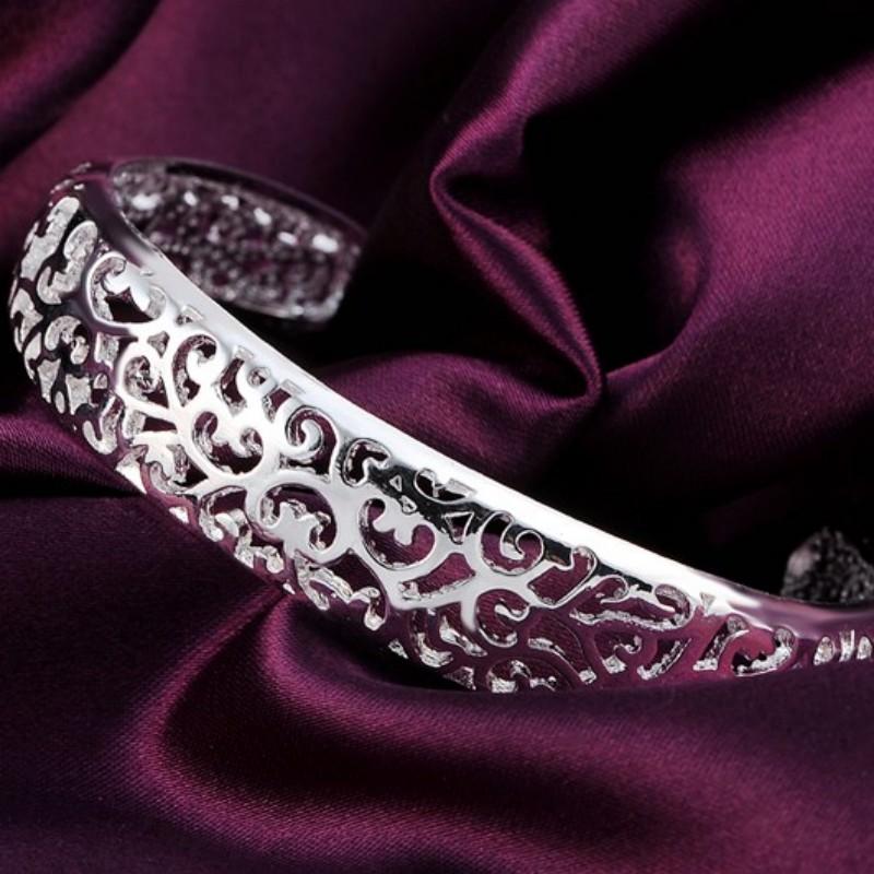 Fine 925 Sterling Silver Hollow Pattern Bangles Bracelets For Women Adjustable Fashion Luxury Jewelry Wedding Party Lady Gift