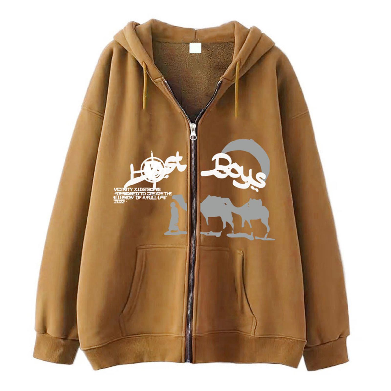 

Жіночі повсякденні толстовки з довгим рукавом і принтом, світшоти на блискавці, пальто з кишенями L хакі