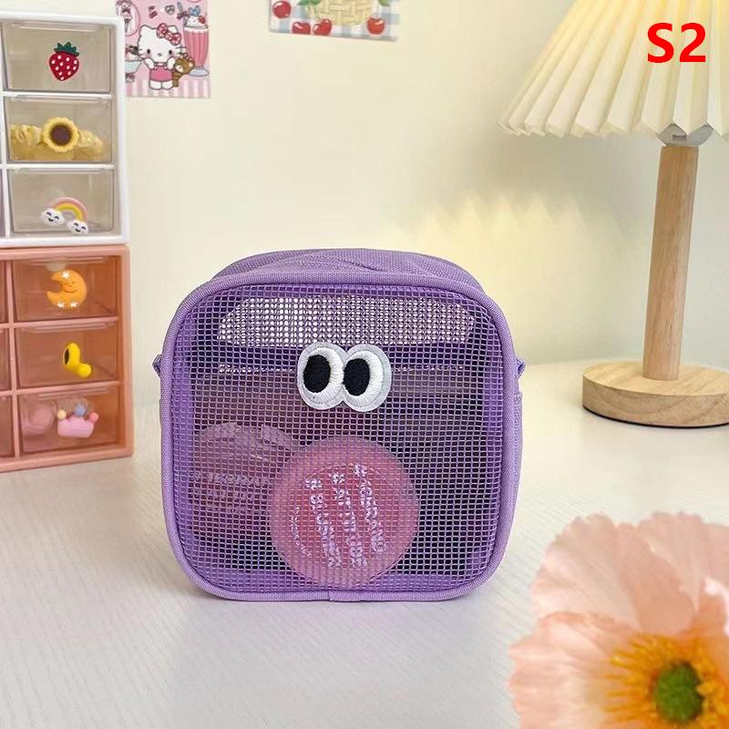 Candy Color Mesh Cosmetic Bag Cute Big Eyes Make Up Case Kawaii Makeup Pouch Makeup Case Portable Toiletry Storage Bag
