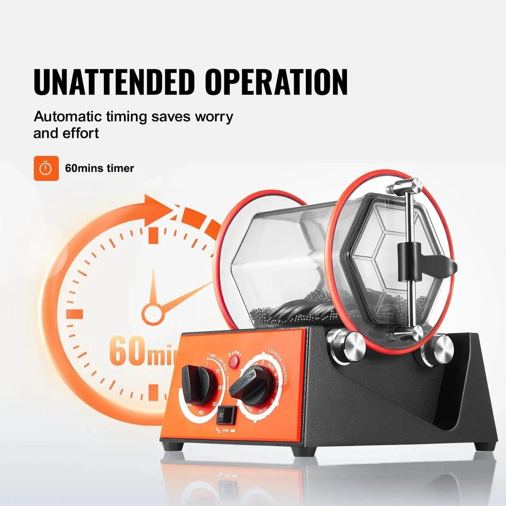 SIHAO Jewelry Polisher Tumbler, 3/5kg Capacity Mini Rotary Tumbler Machine w/0-60 Minutes Timer,5 Speeds Jewelry Rotary Finisher