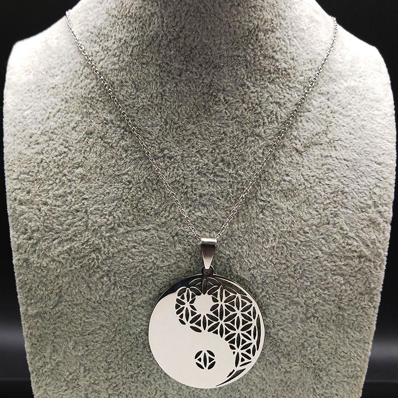 Yin Yang Flower of Life Stainless Steel Necklace for Women Men Silver Color Necklaces & Pendants Jewelry Bisuteria