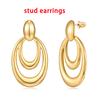 Retro Double Layered Circle Ear Clips for Teen Women Thick Geometric Drop Earrings Tarnish Resistant Statement Party Jewelry